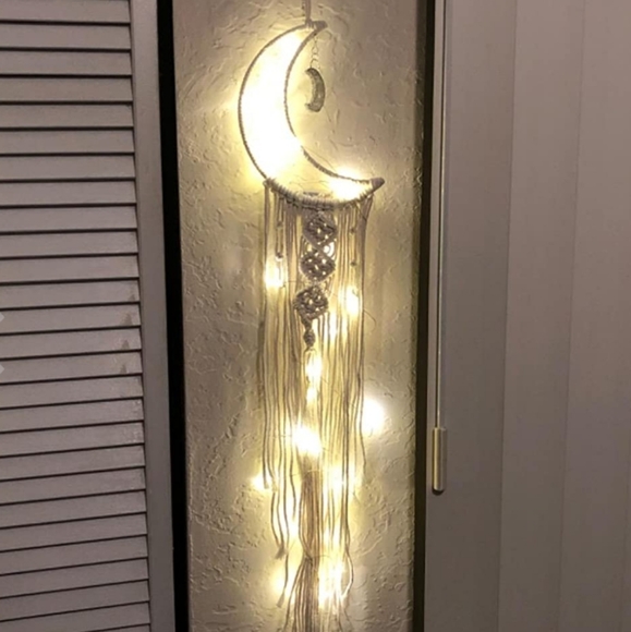 Macrame Wall Hanging Moon Fairy String Lights Deco - Picture 8 of 9